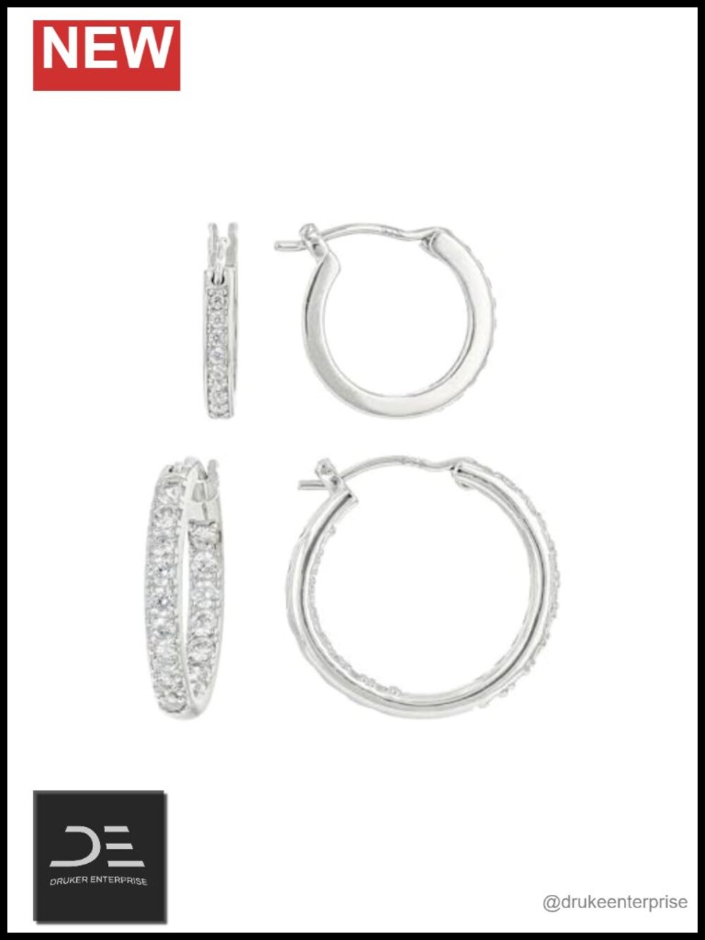 Sterling Silver & Gold Plated Hoop Earrings Set with Cubic Zirconia - 2 Pairs
